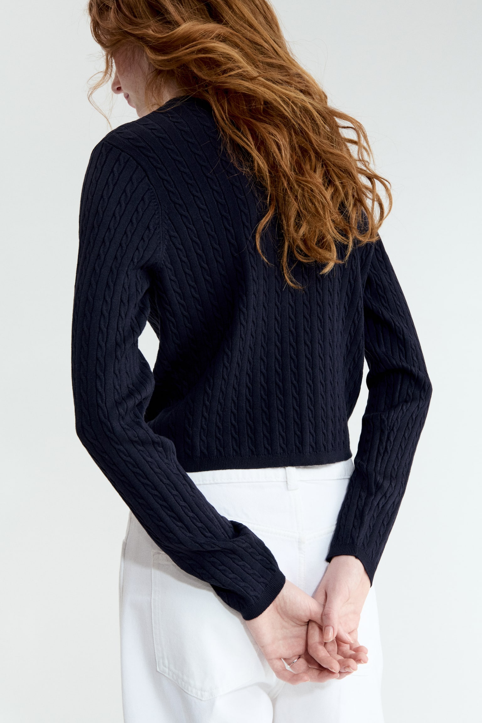 קרדיגן בסריגת צמות - כחול נייבי/תכלת/צהוב בהיר - 5