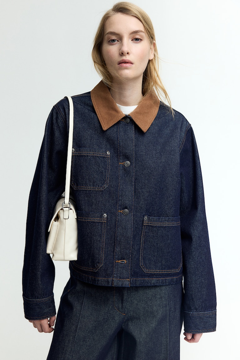 Corduroy-collar denim jacket
