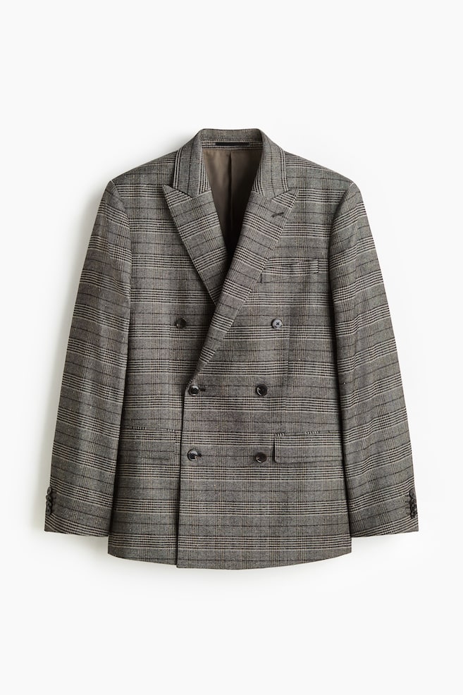 Regular-Fit Wool-Blend Double-Breasted Jacket - Gray/beige plaid - 1