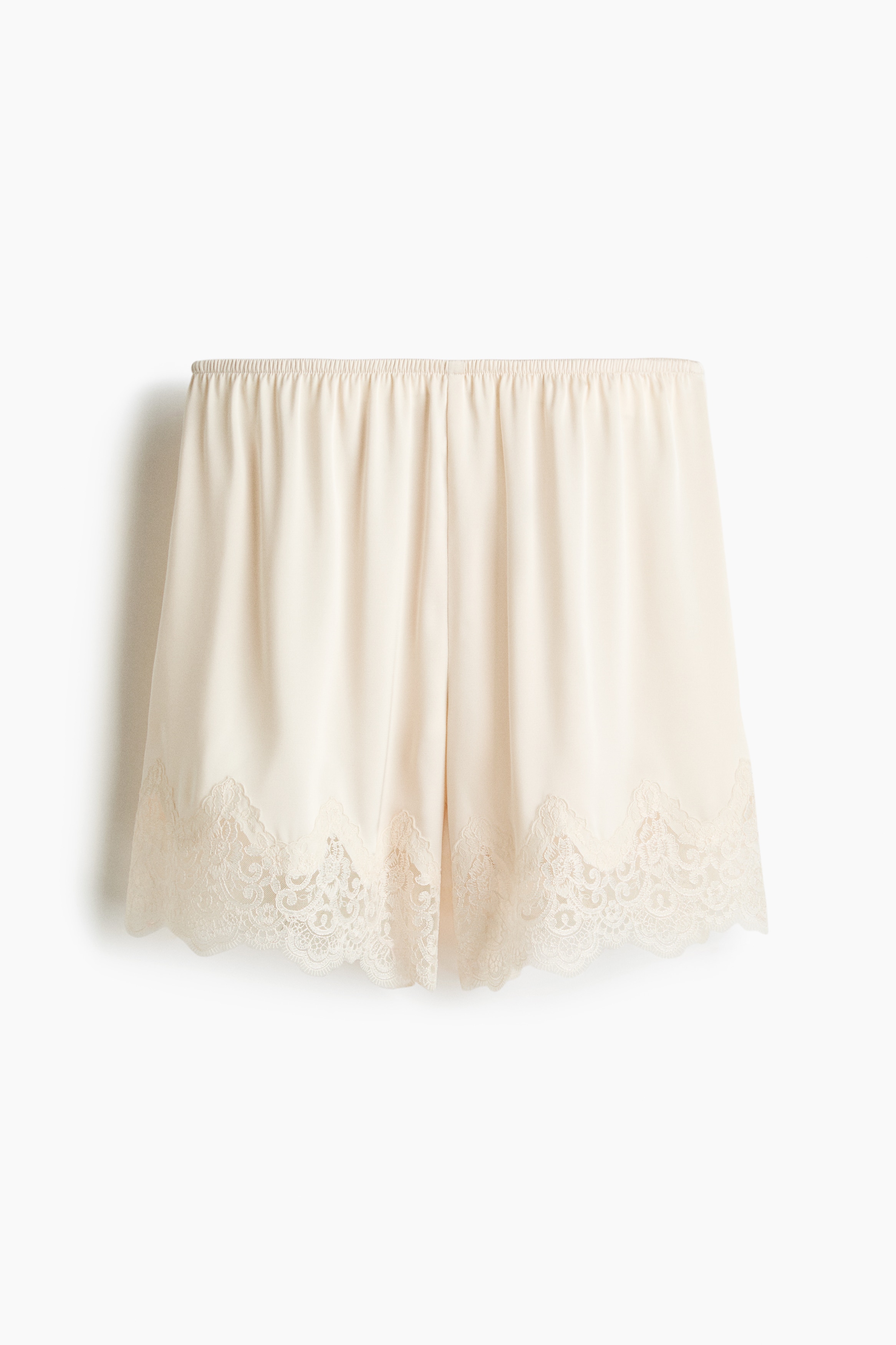 Satijnen pyjamashort met kanten biezen - Roomwit/Zwart