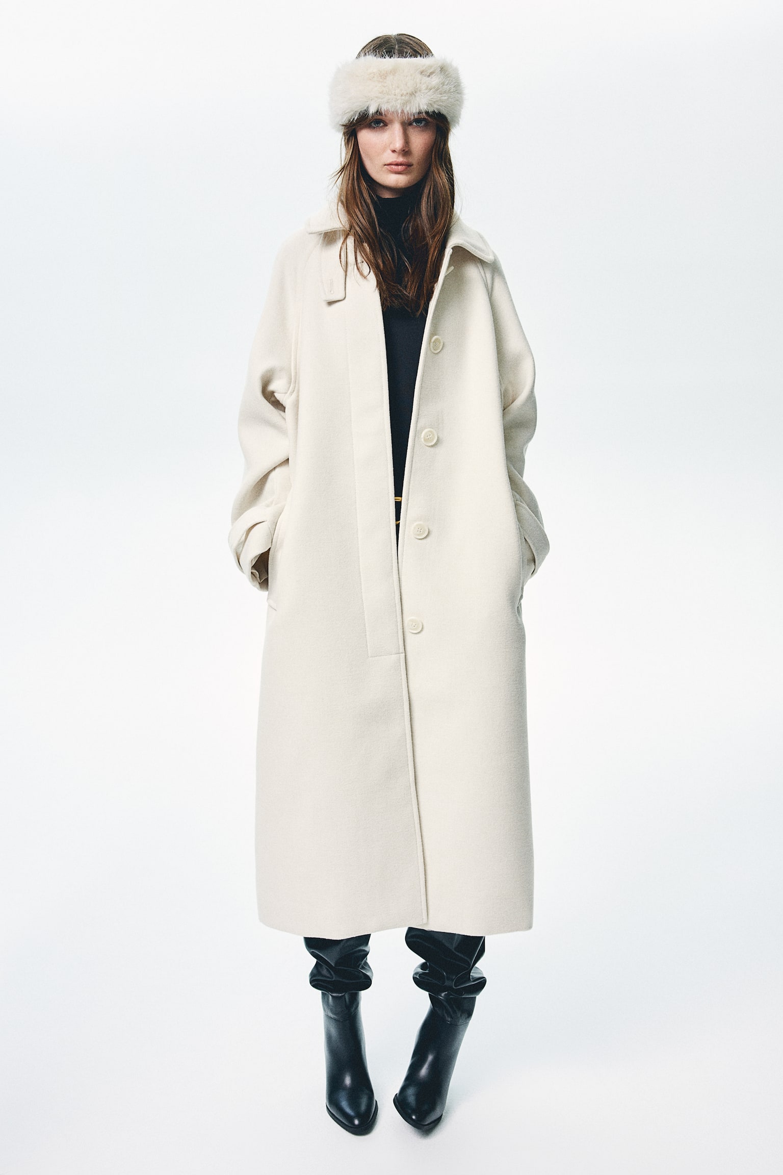 Oversized maxi coat - Cream/Black/Dark grey - 6