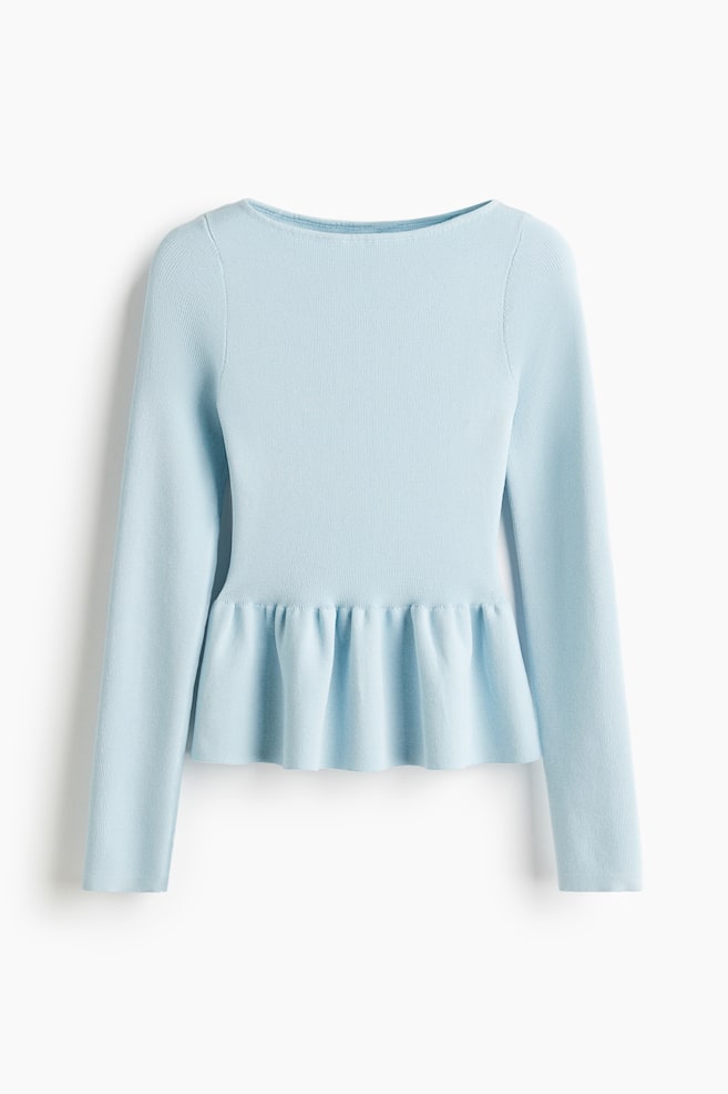 Knit Peplum Top - Light blue/Light yellow - 1