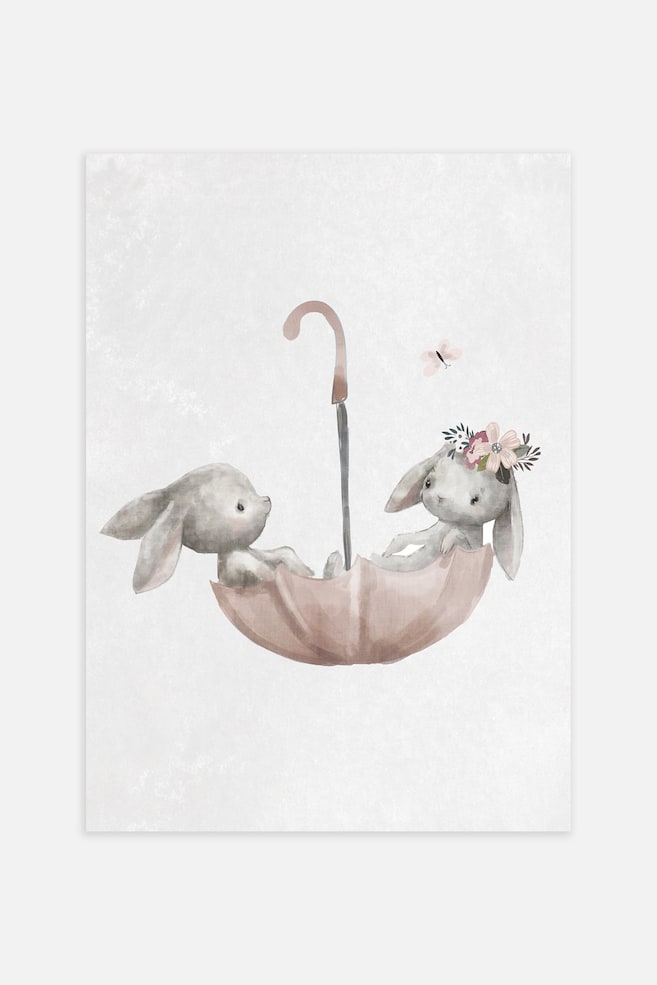 Rabbits Umbrella Poster - Grå/rosa - 1