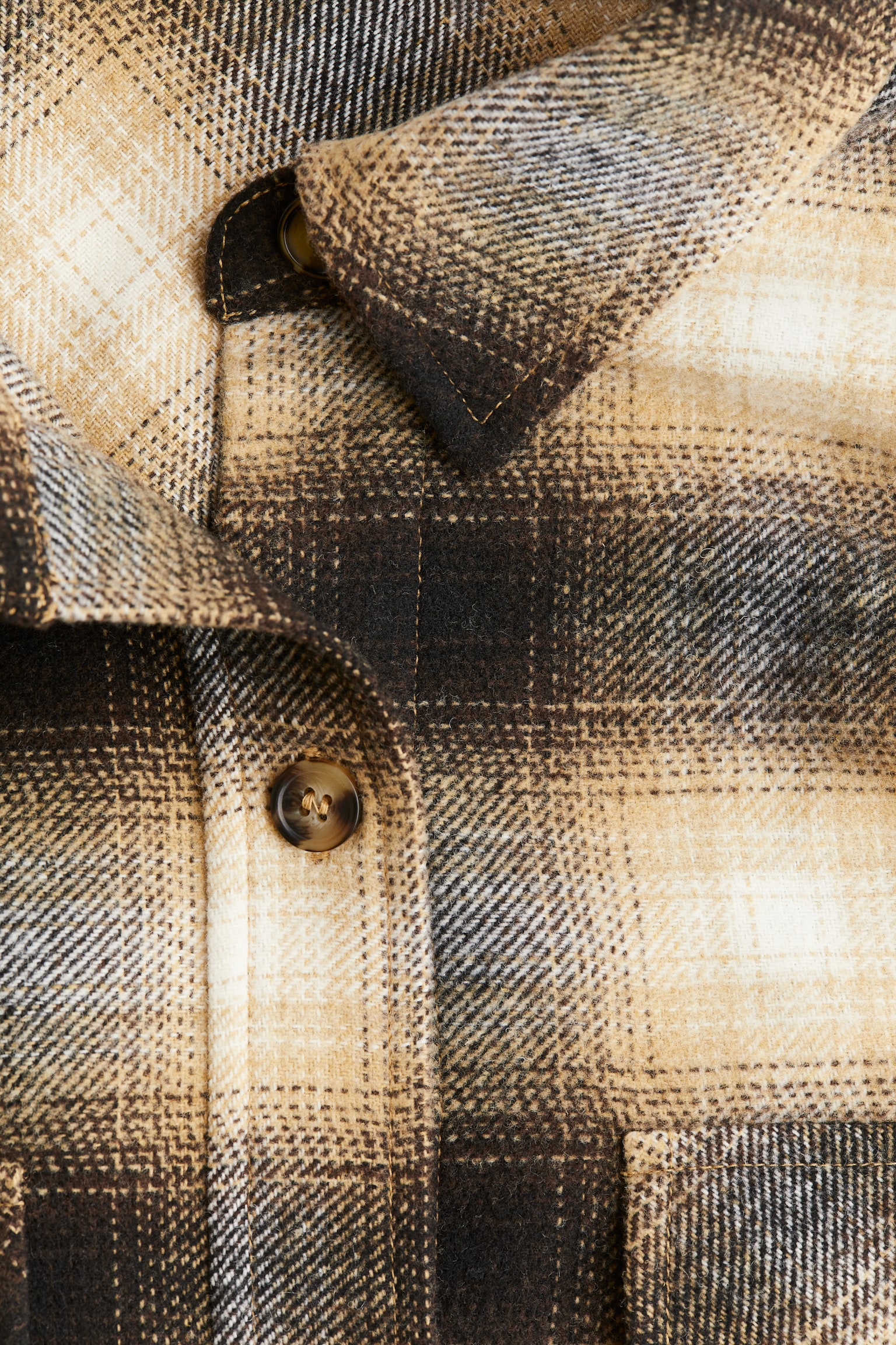 Oversized twill shirt - Beige/Checked/Dark brown/Beige - 3