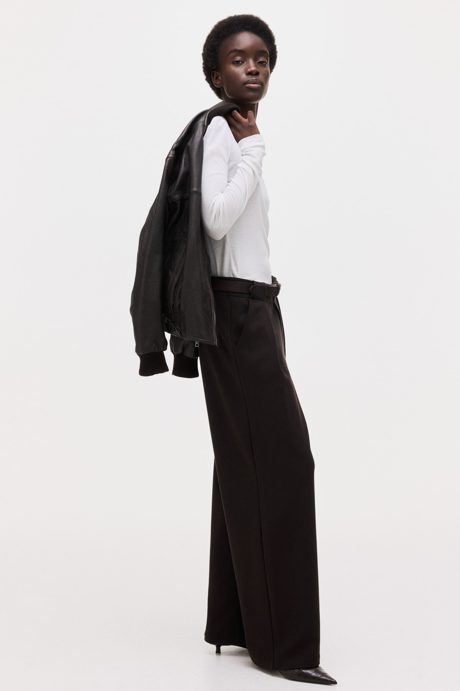 Belted Ponte di Roma trousers - Dark brown/Cream - 4
