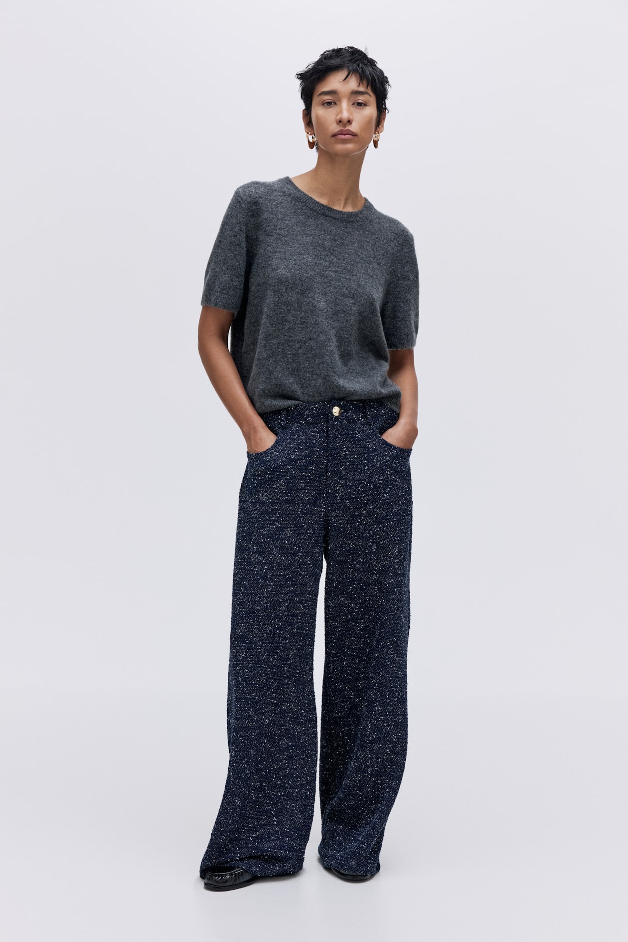 Pantalon en bouclette - Bleu marine chiné - FEMME | H&M FR