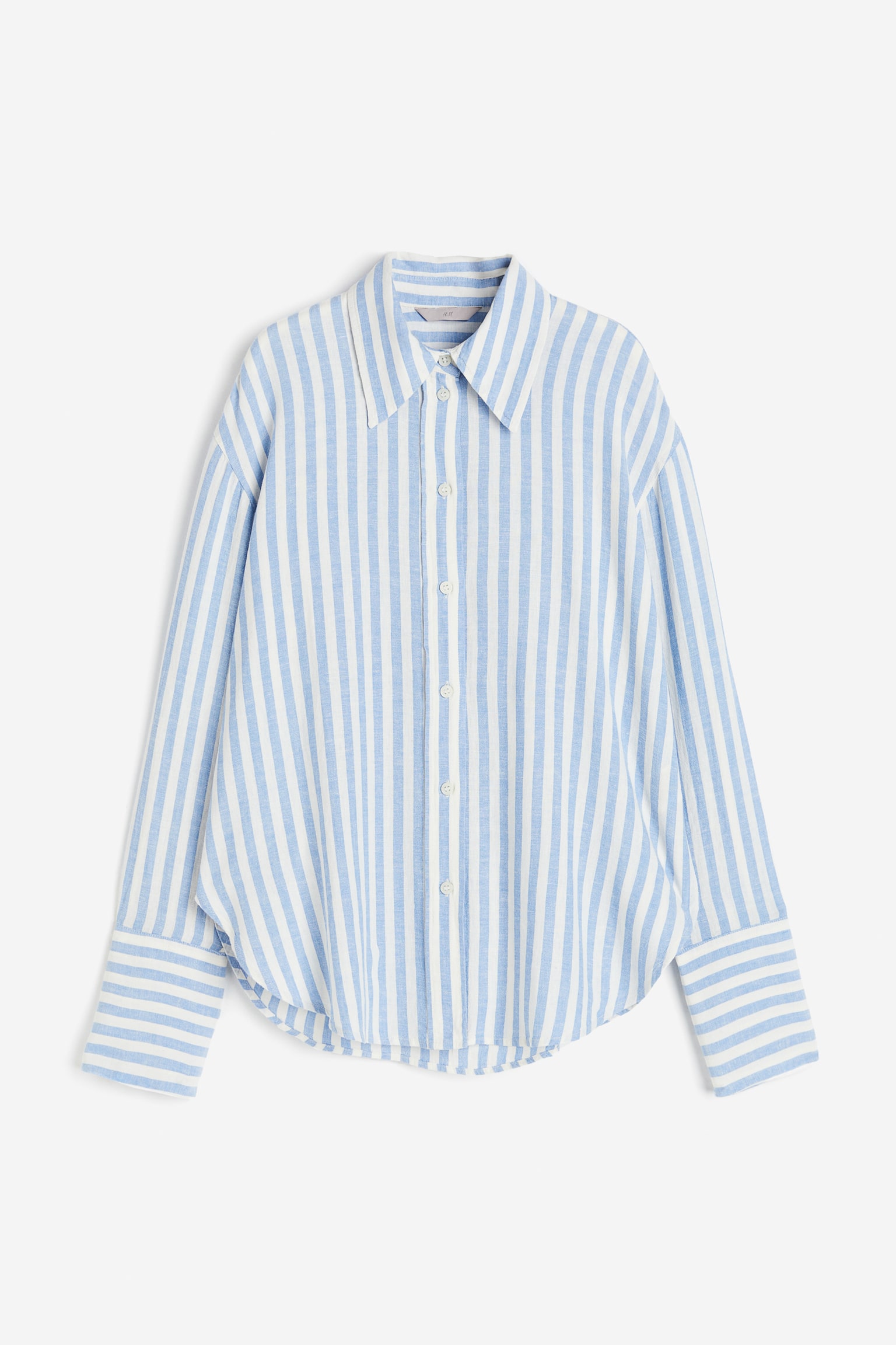 Oversized linen-blend shirt - White/Blue striped/Blue - 2