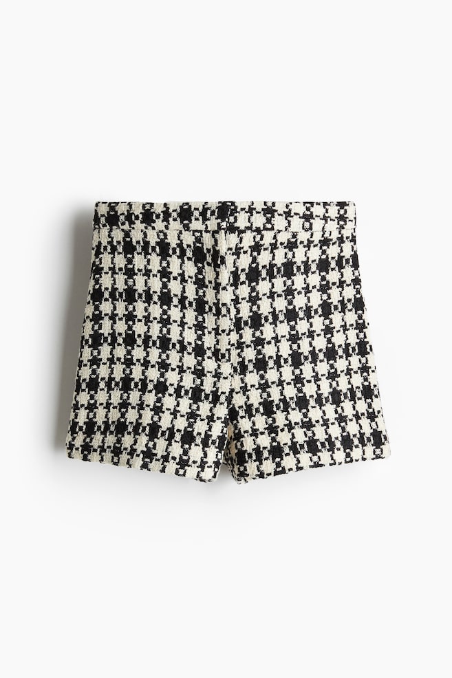 Jacquard-Weave Shorts - Cream/black checked - 1