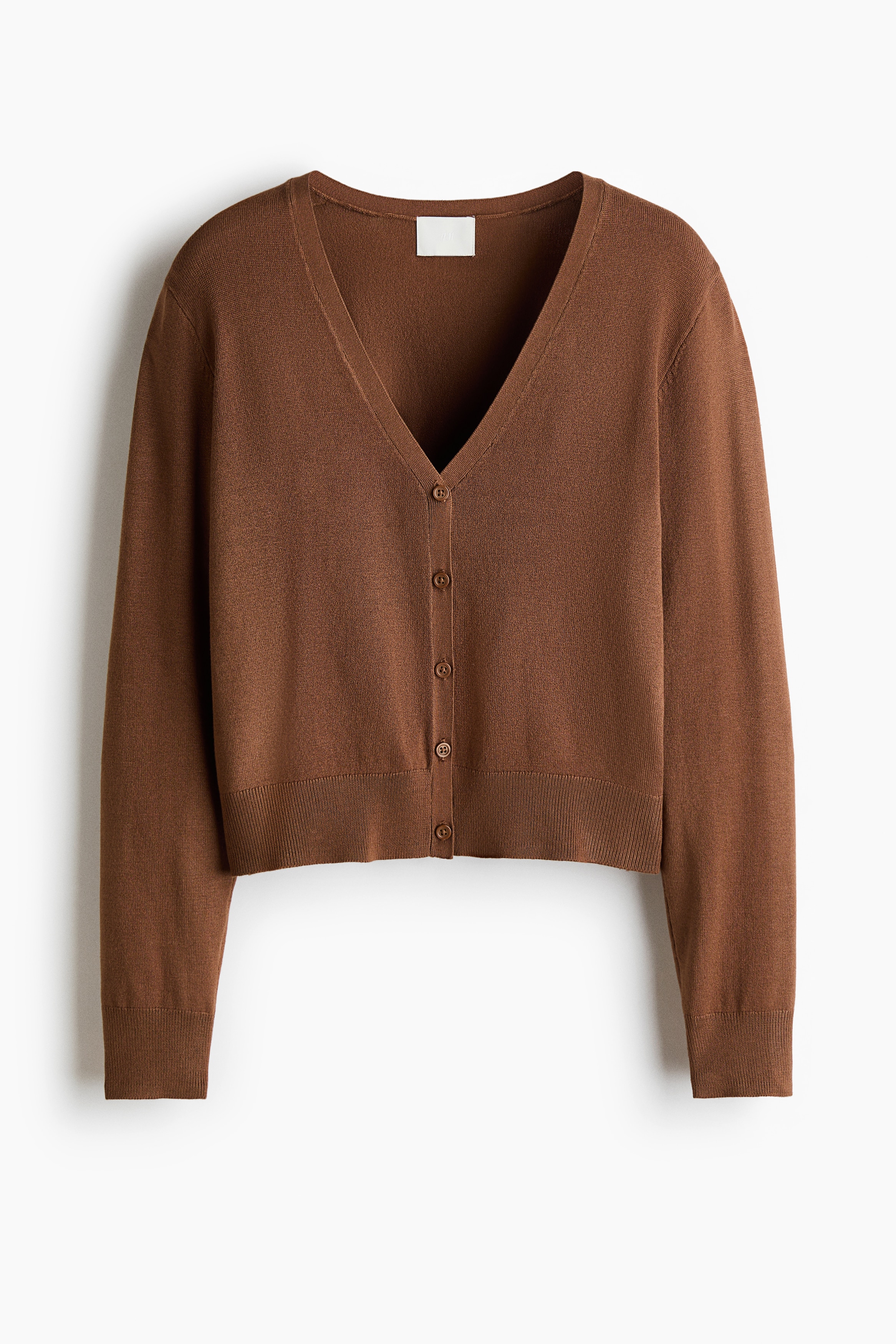 Fine-knit V-neck cardigan - Brown/Black