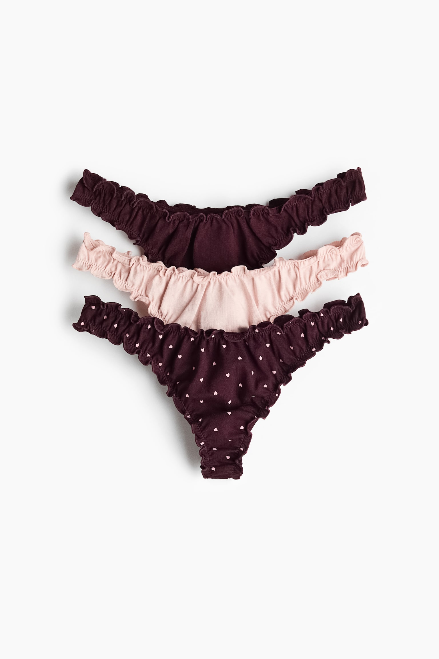 Thong con dettaglio overlock 3 pezzi - Bordeaux/cuori