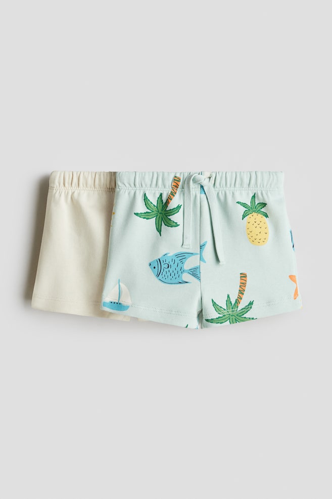 Lot de 2 shorts en coton - Turquoise clair/plage/Vert clair/véhicules - 1