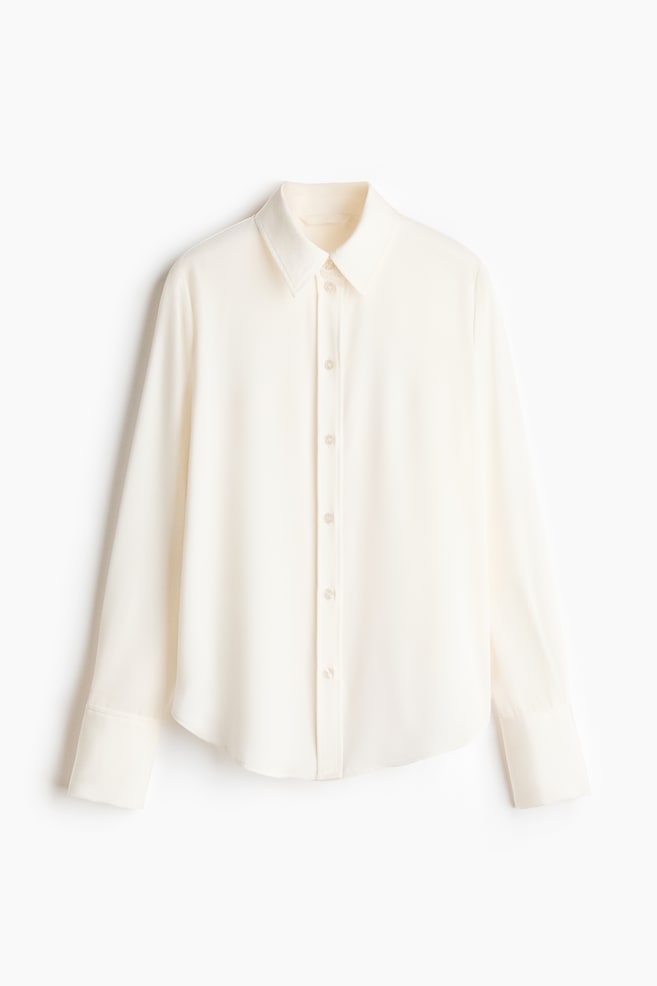 Long-sleeved satin shirt - Cream/Dark blue/Dark beige - 1