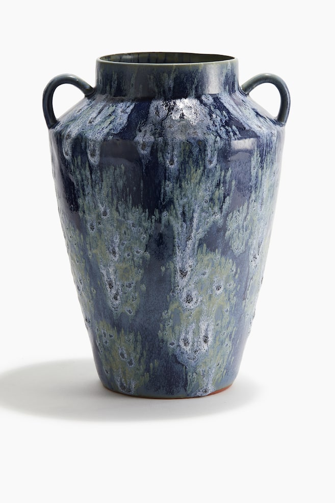 Große Vase mit reaktiver Glasur - Marineblau/Gemustert - 1