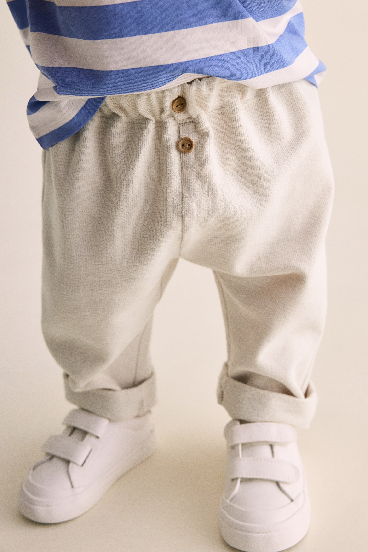 Cotton Terry Joggers - Cream/Dark blue - 5