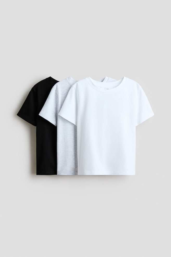 3-pack cotton T-shirts - White/Light grey marl/Black/Dusty pink/Dusty blue/Dark red/Light pink/Dusty purple/Pink/Turquoise - 1