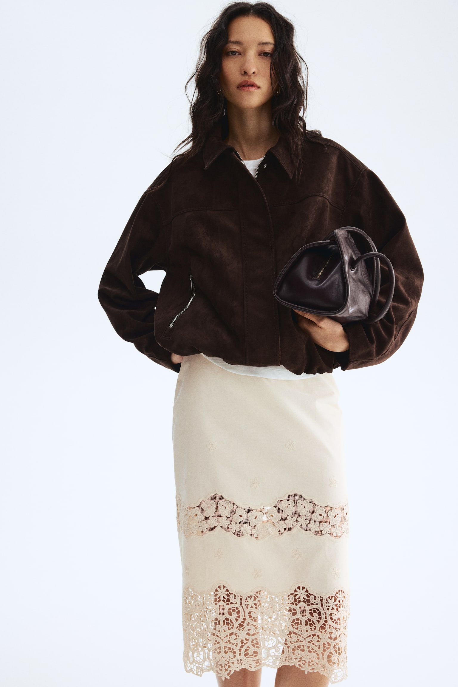 Embroidered cotton skirt - Light beige - 3