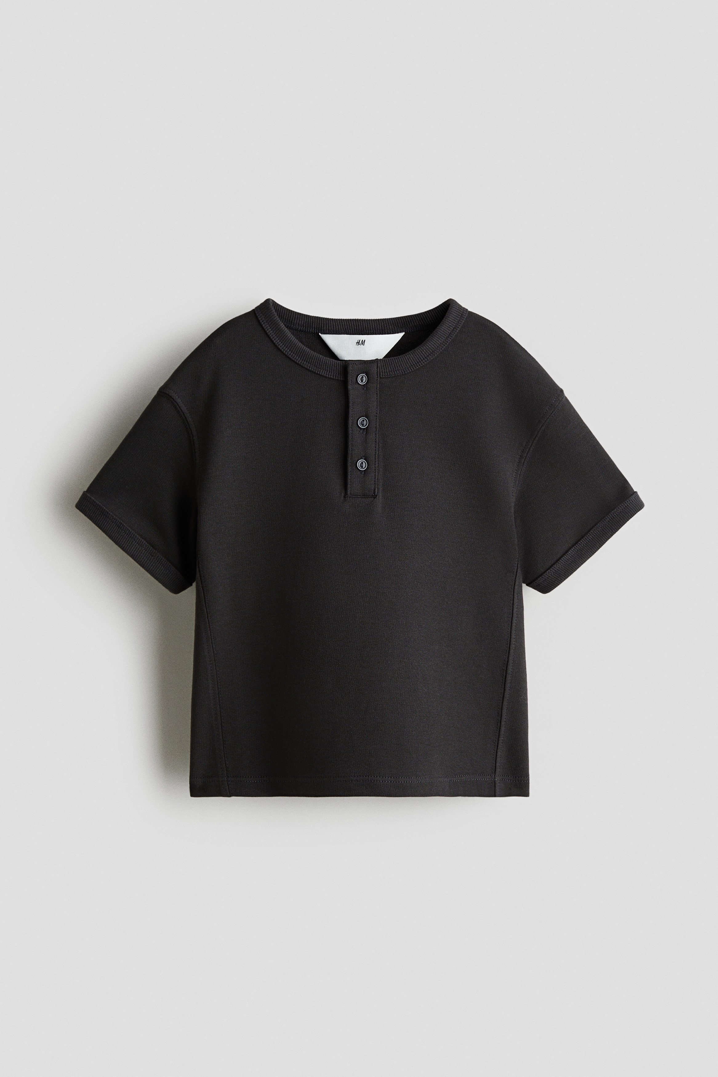 Cotton Henley T-shirt - Black/Grey marl/Sage green