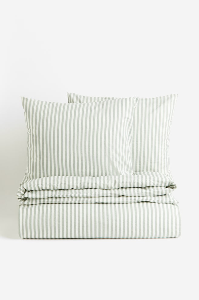 Dobbelt/King size sengesett i bomull - Grønn/Stripet/Sort/Stripet/Lys gråbeige/Hvit stripet/Lys blå/Stripet - 1