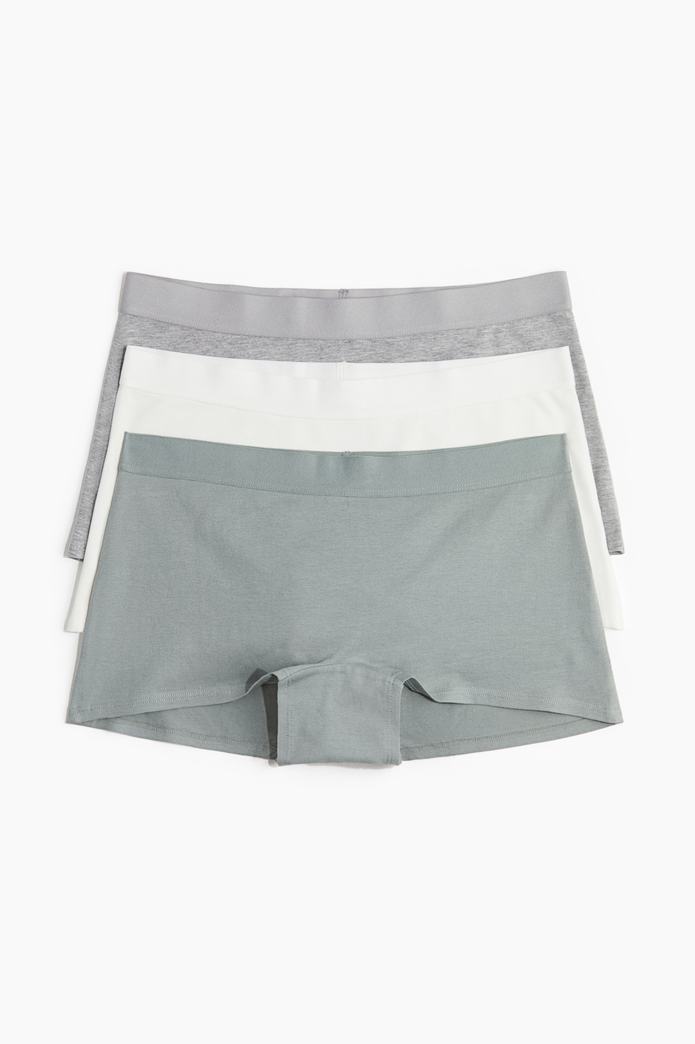 Lot de 3 caleçons boxeurs en coton - Gris-vert/gris chiné/Noir/Rose clair/crème/noir/Gris clair chiné/noir/Gris clair chiné/rose poudre/Vert kaki/blanc/gris chiné