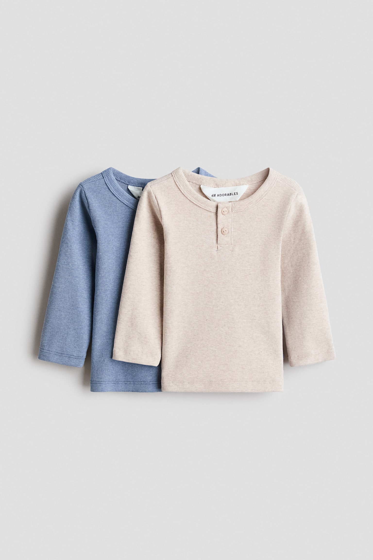 2-pack cotton Henley tops - Light dusty blue/Beige/Khaki green/White striped/Dark blue/Turquoise/Light grey/Beige striped/Light green/Beige/Dark grey/Light grey/Light beige/Boats/Khaki green/Light green marl