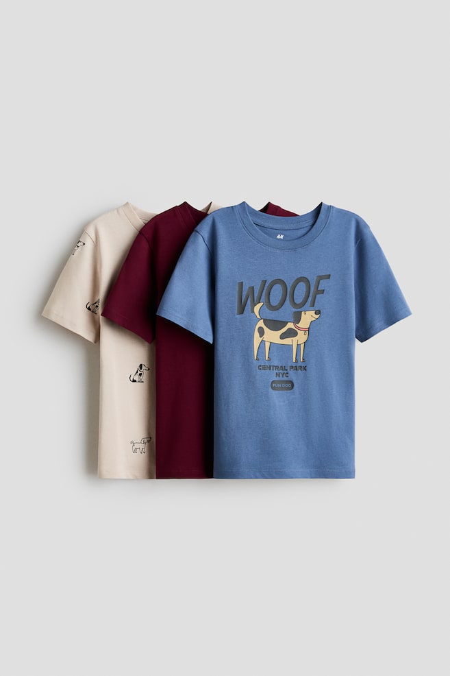 3-pack cotton T-shirts - Dark red/Dogs/Dark grey/Dinosaurs/Red/Saturn Quest/Light blue/Dino Fun/Navy blue/Yellow/Dark green/Unite - 1