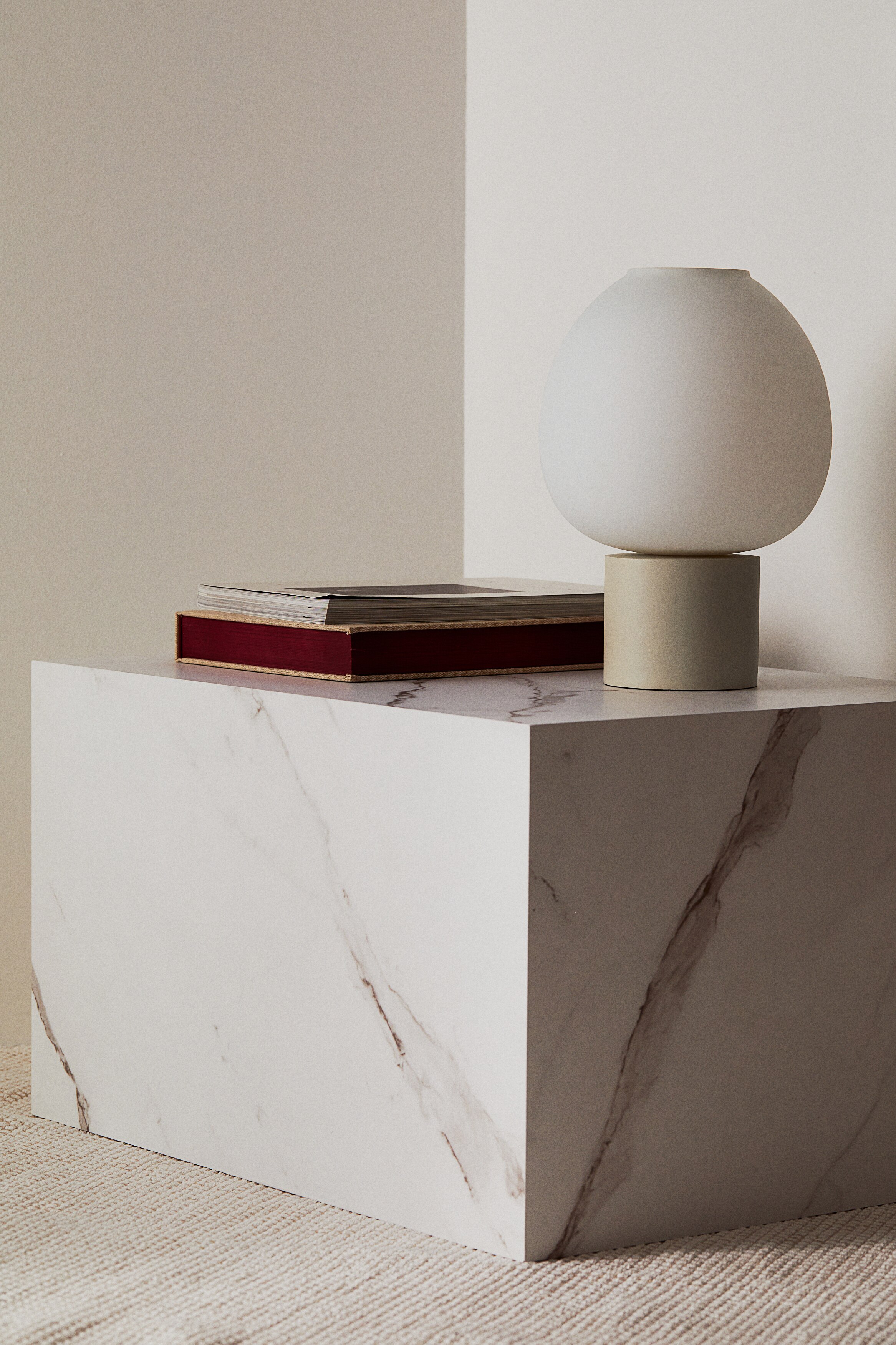 Table lamp in wood and glass - Light beige/White/Brown/White