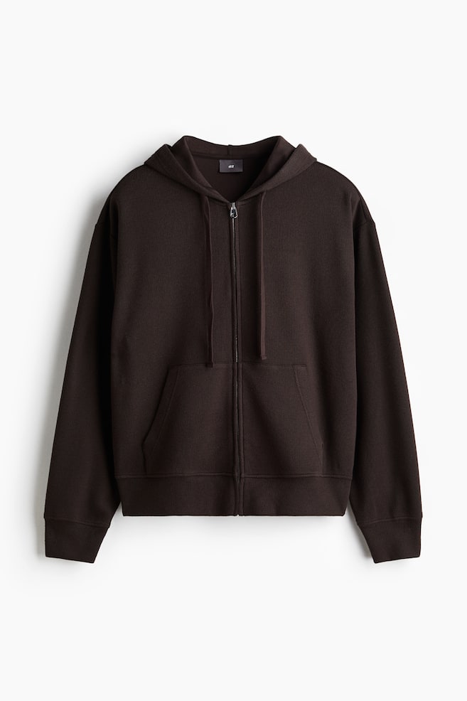 Loose Fit Jersey zip-through hoodie - Dark brown/Cream - 1