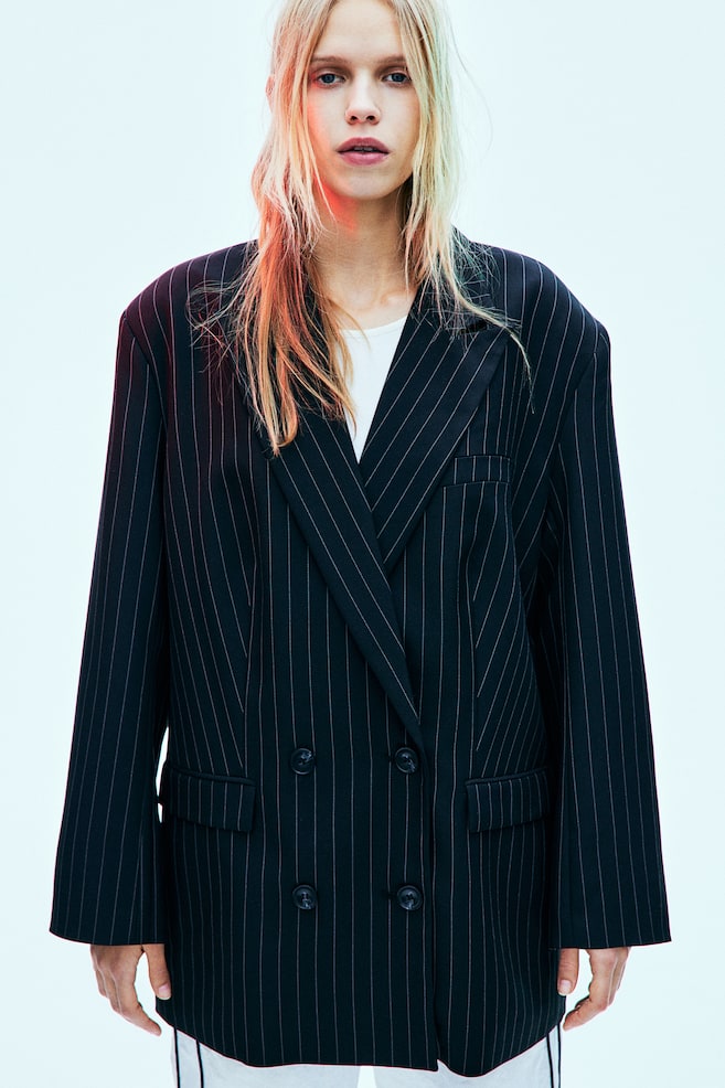 Oversized double-breasted blazer - Black/Pinstriped - 1