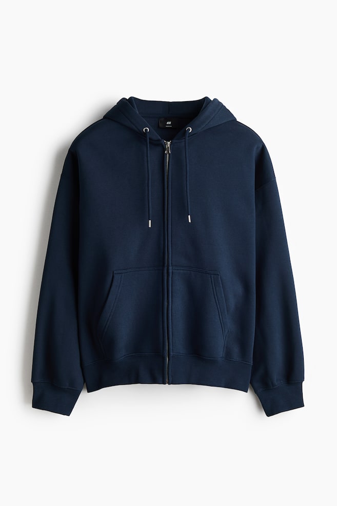 Oversized-Fit Hooded Jacket - Navy blue/Gray melange - 1
