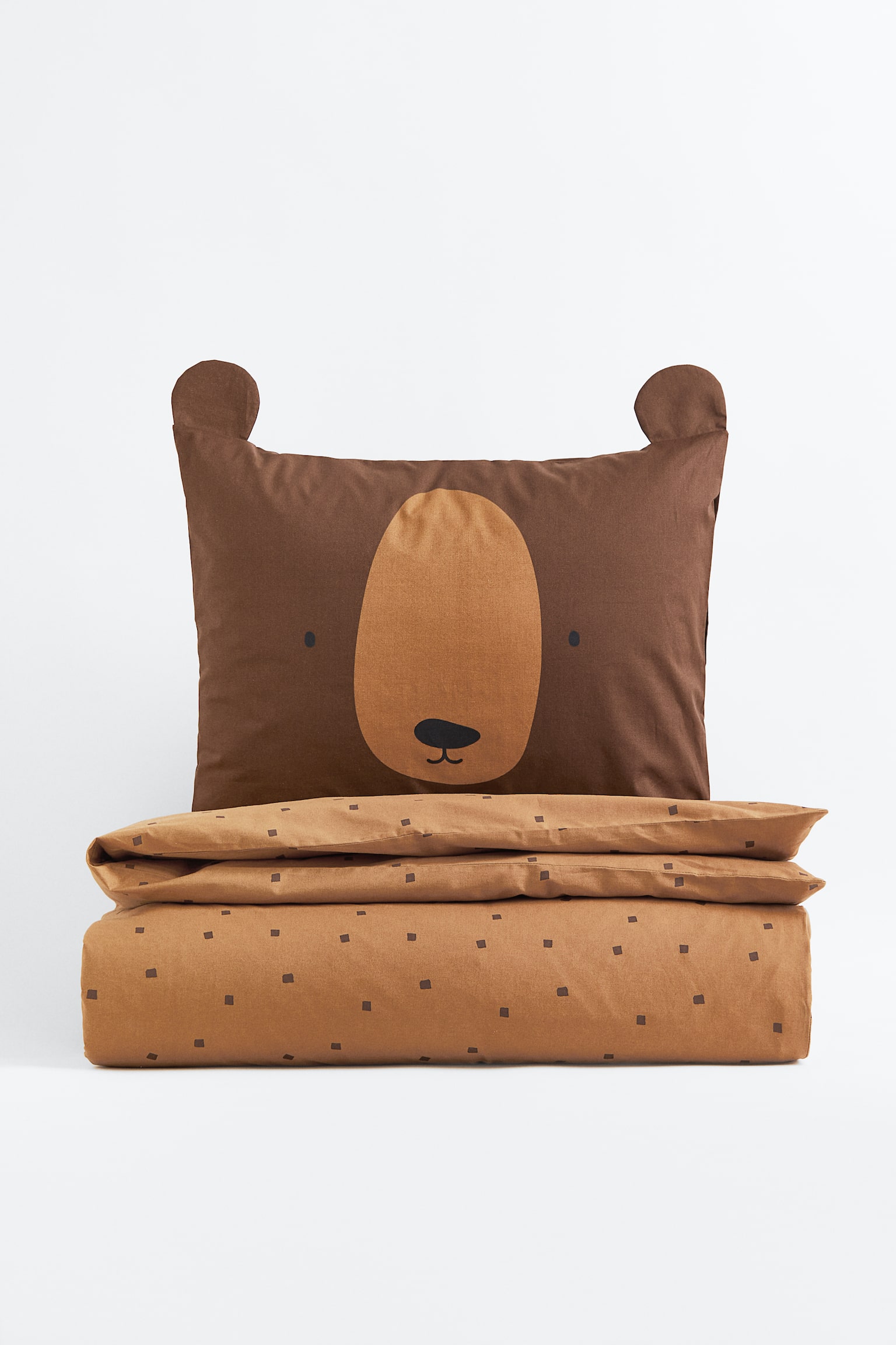 Conjunto de capa de edredão para cama individual - Castanho/Urso/Cinzento escuro/Riscas - 1