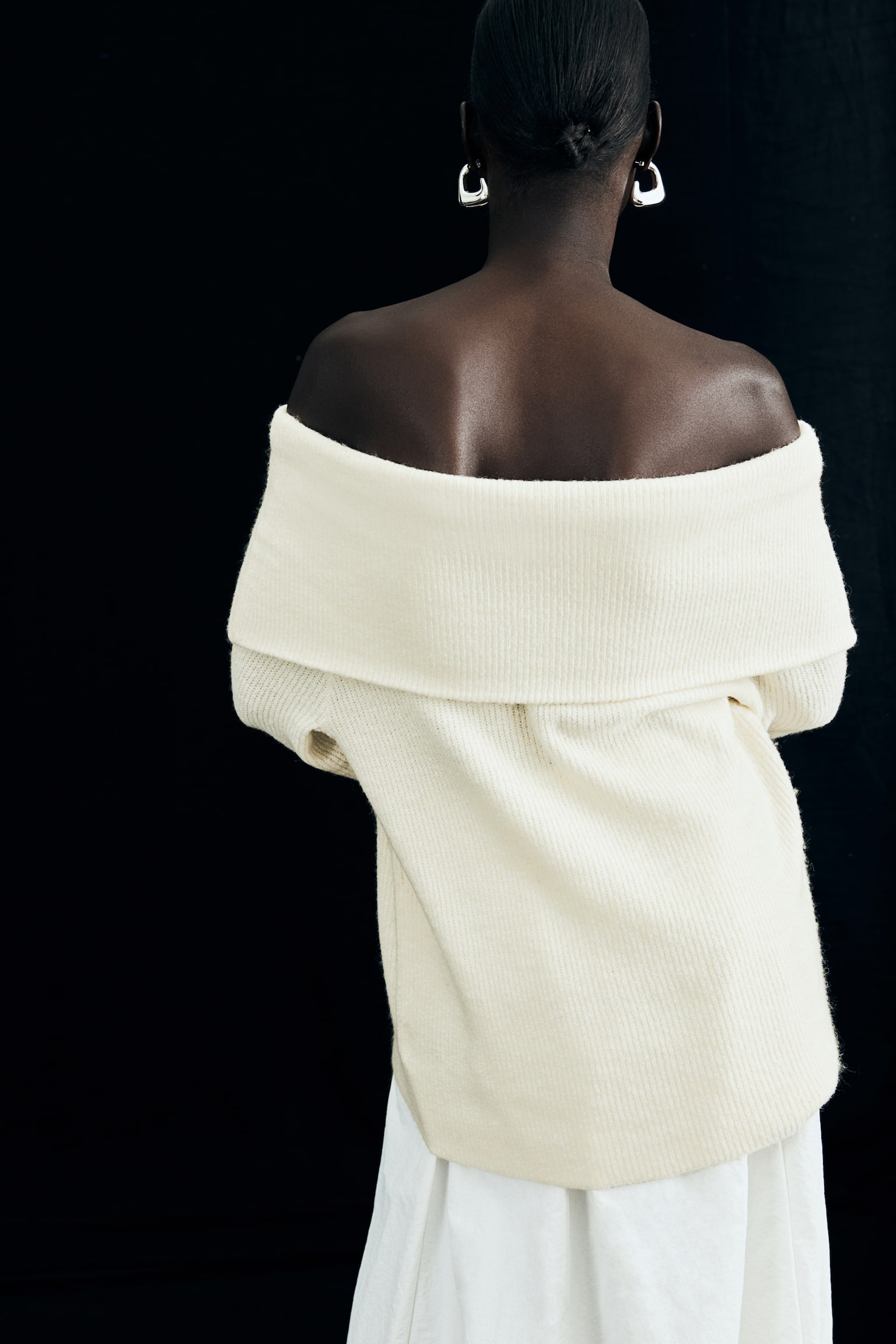 Rib-knit off-the-shoulder jumper - Cream/Black/Striped/Dark grey marl - 3