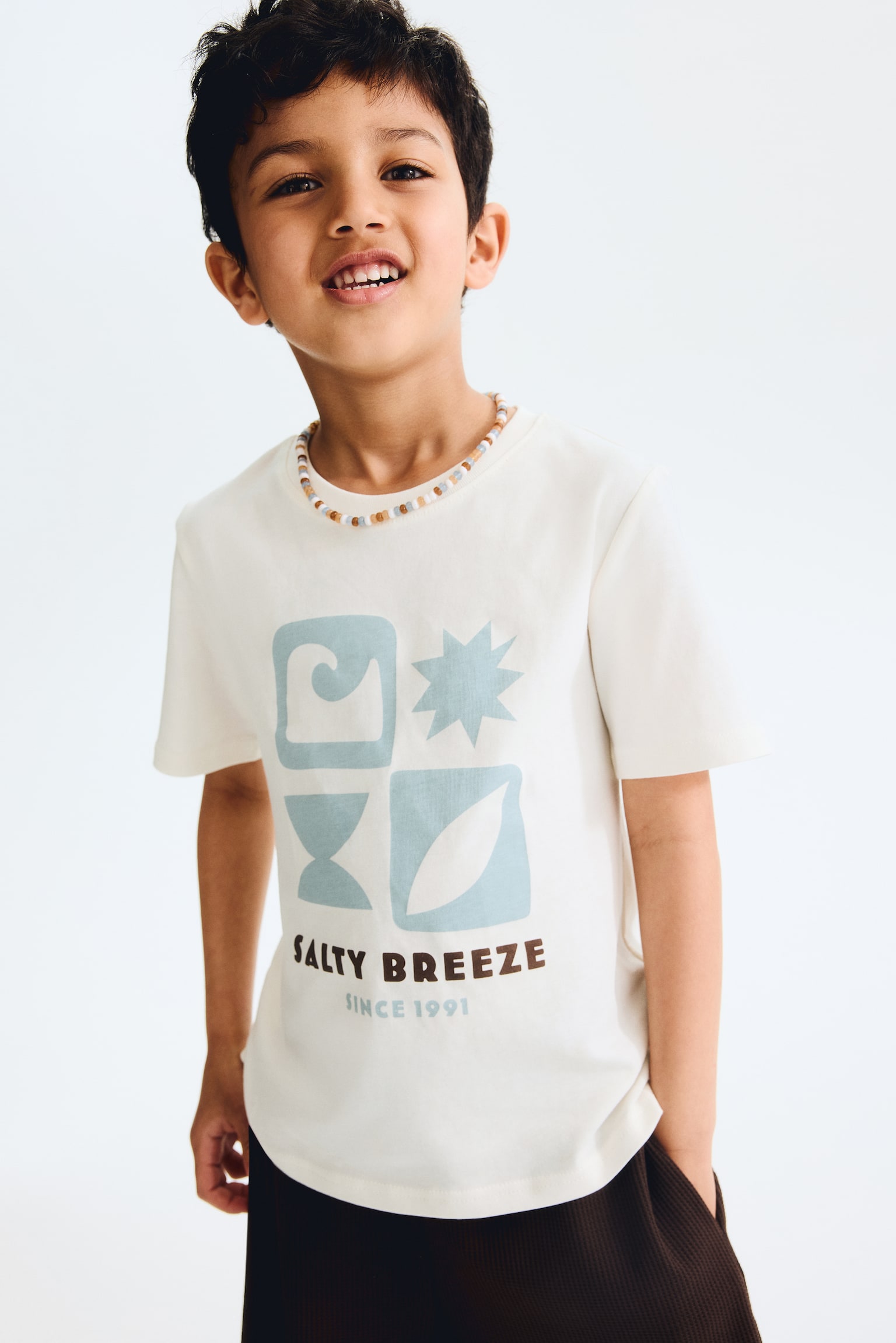 Printed T-shirt - Cream/Salty Breeze/Dark brown/Surfer/Light green/Fun Days/Cream/Sun Fun/Ivory/Basketballs/Navy blue/Football/Light blue/Miami/Cream/Amalfi Coast/Brown/6/Dark green/NYC/Navy blue/Baseball Academy/Blue/Shark Bay/Cream/Patterned - 1