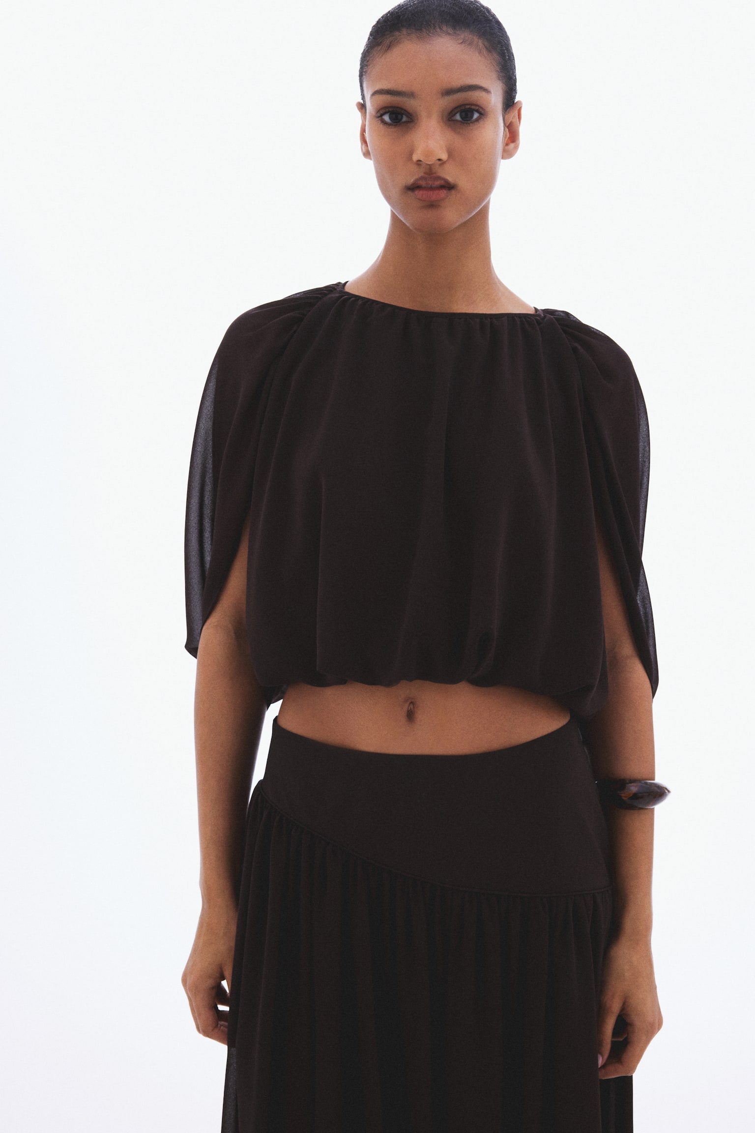 Женский топ H&M Chiffon Top, цвет: Тёмный коричневый — фото 4