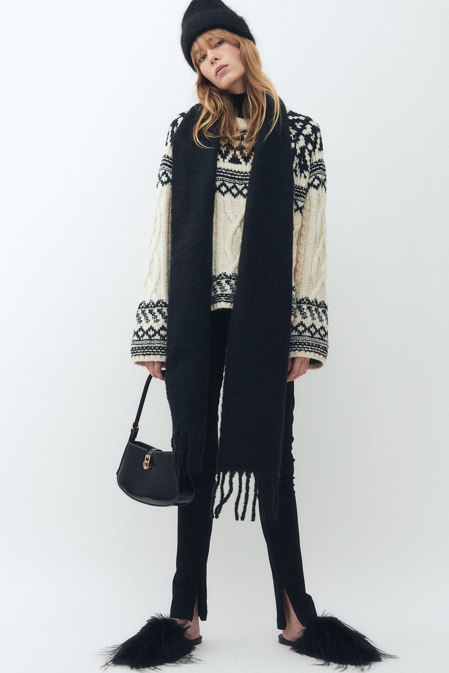 Jacquard-knit jumper - Cream - 1