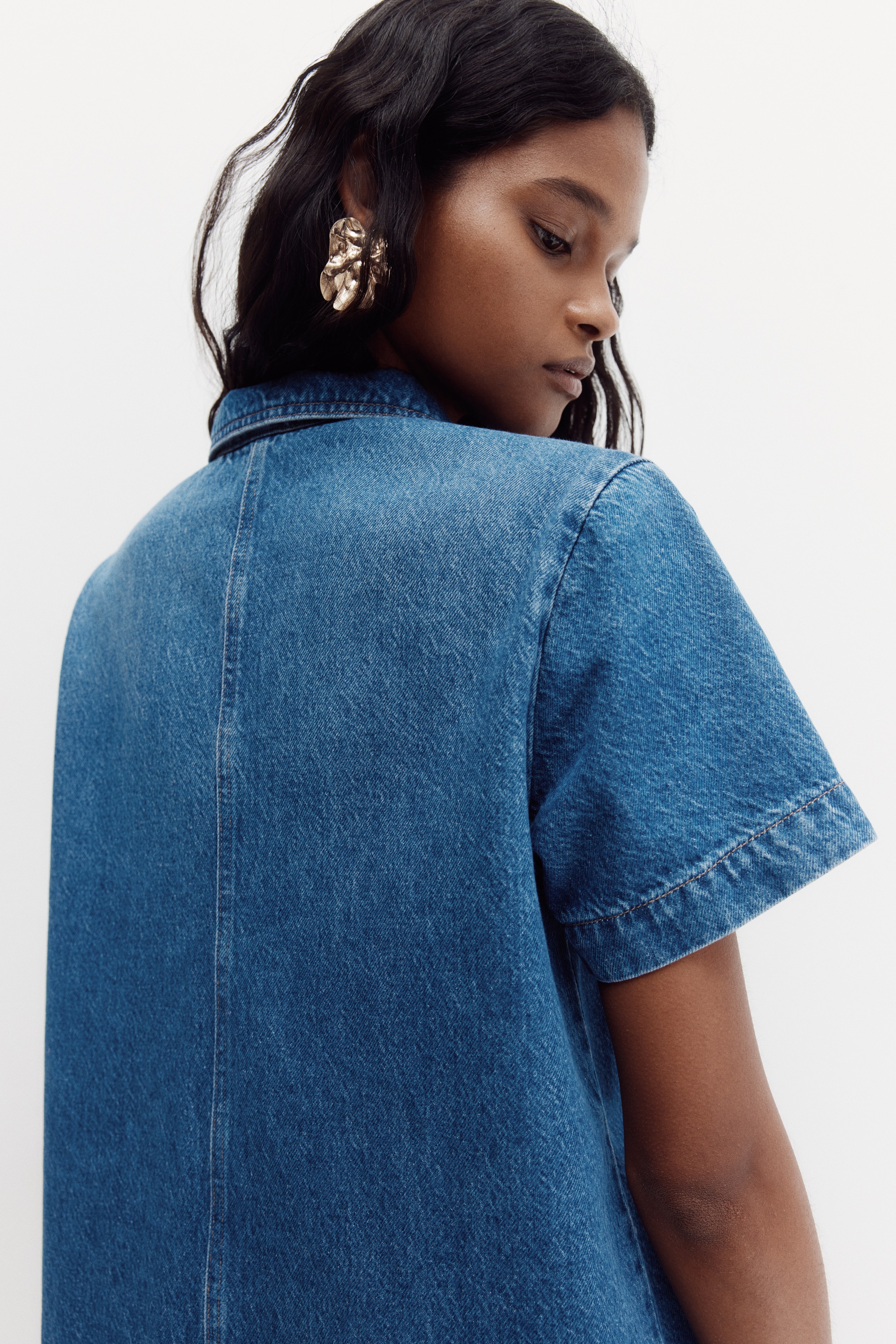 denim dress with sleeves Full-Sleeve Denim Dress with Utility Pockets main image 0