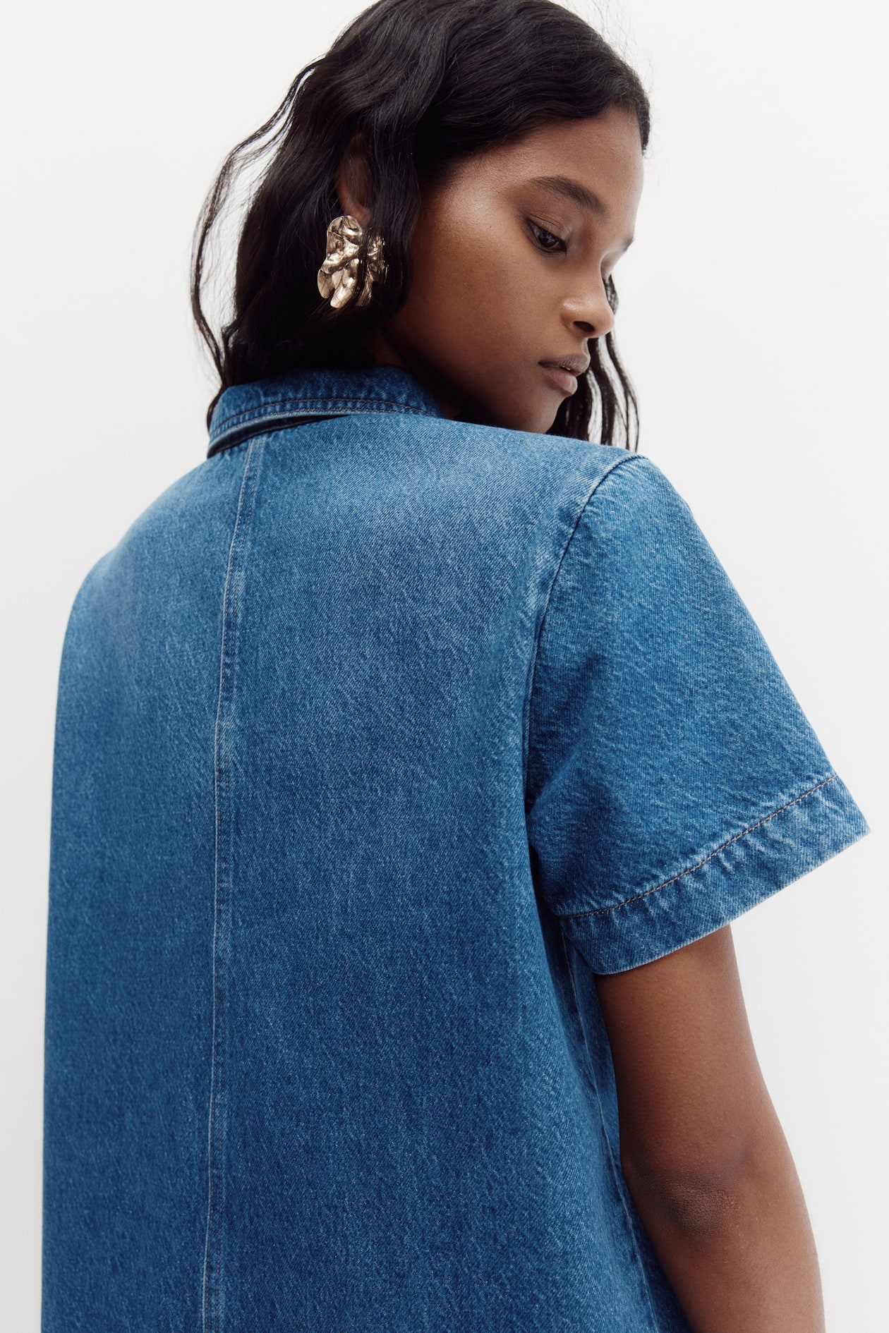 Denim Dress with Collar - image 4