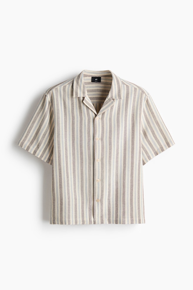 Chemise Regular Fit en coton avec col cubain - Bleu clair/rayé - 1