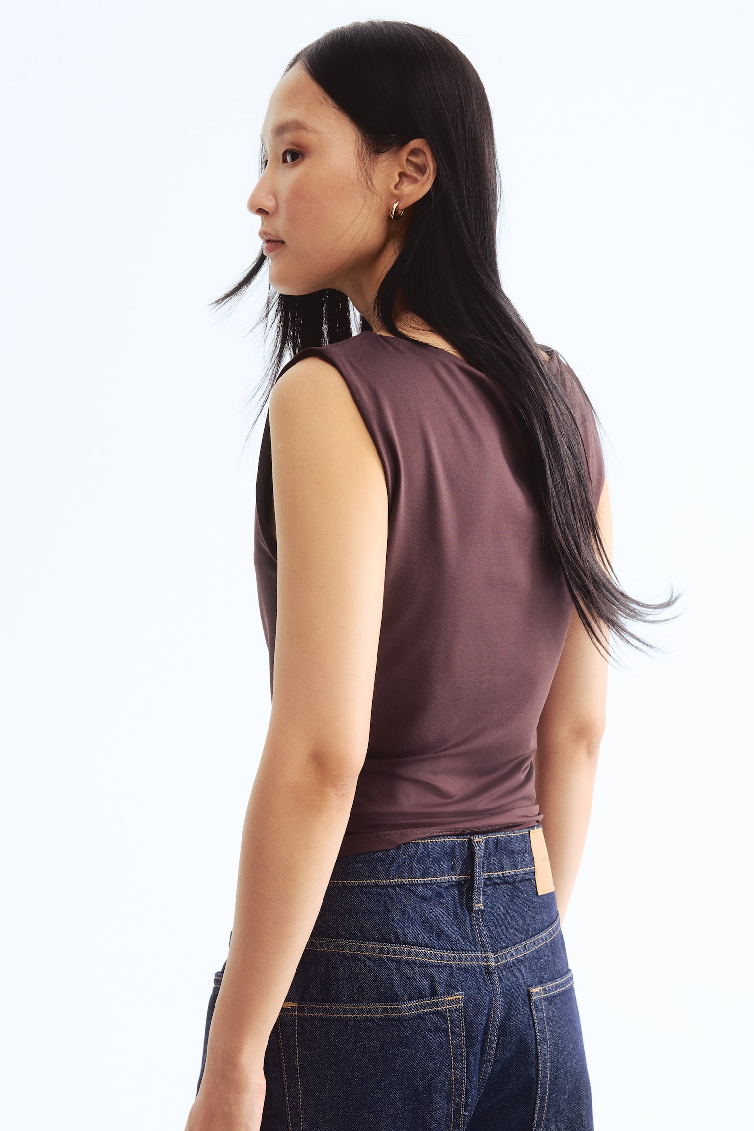 Boat-neck microfibre top - Dark brown/Black/Dark grey - 5