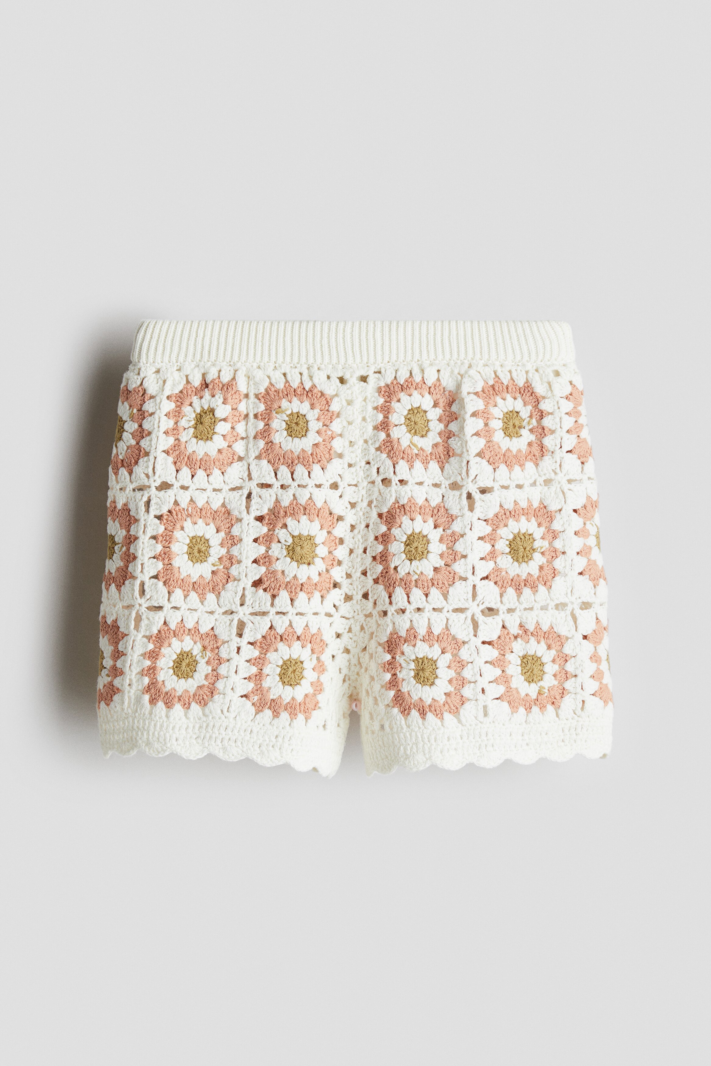 Virkatut puuvillashortsit - Valkoinen/Kuviollinen