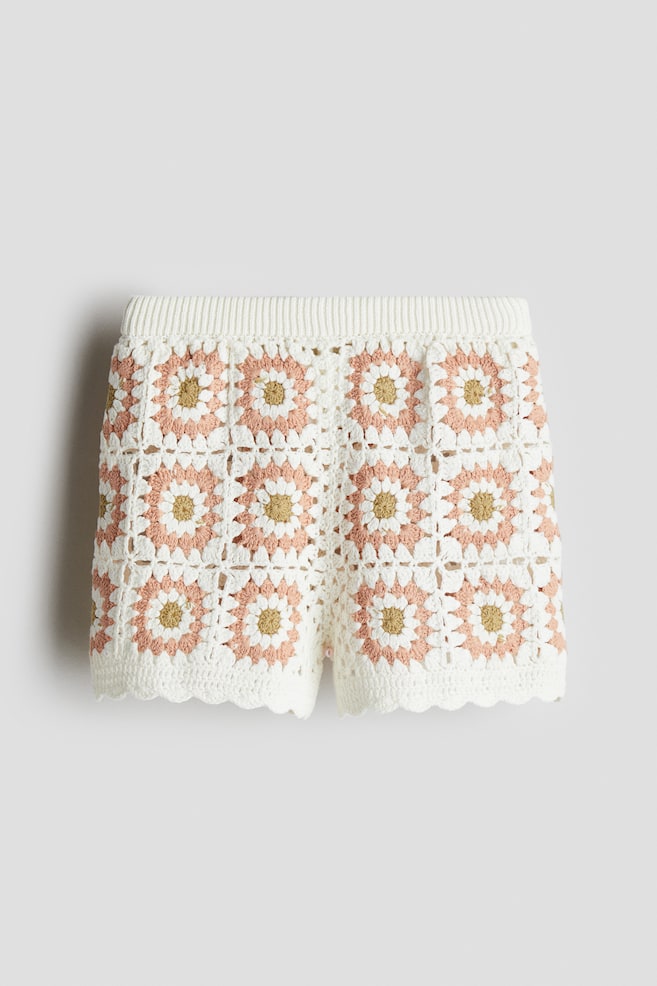 Cotton crochet shorts - White/Patterned - 1
