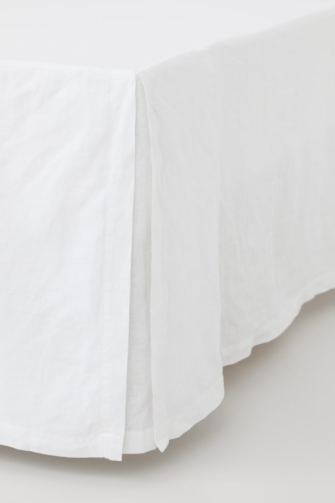 Enkel sängkappa i tvättat linne - Vit    /Beige - 1