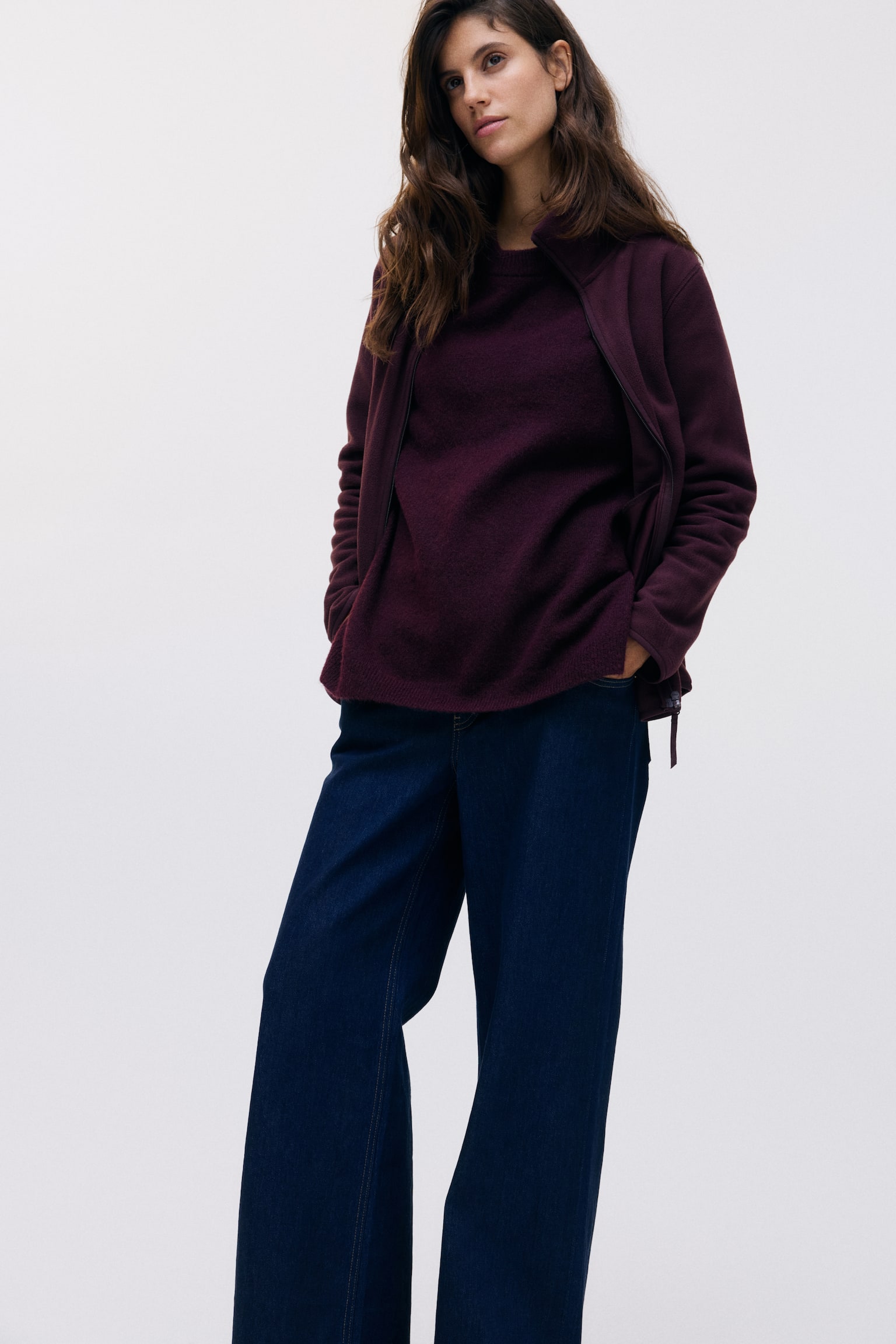 MAMA Flísová bunda na nosenie detí Before & After - Burgundská červená/Svetlobéžová - 3