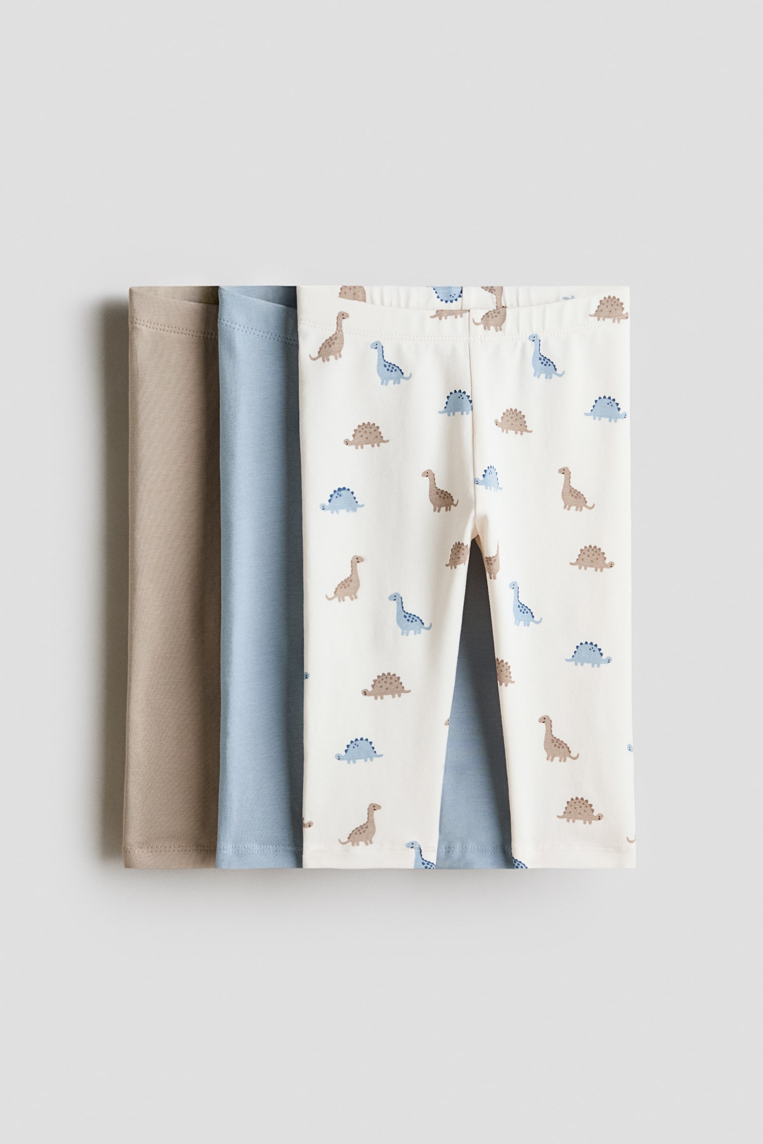 コットンジャージーレギンス 3本セット - ライトブルー／恐竜/ライトパープル／フローラル/パープル／チェリー/レッド／ハート/ターコイズ／恐竜/ライトピンク／フローラル