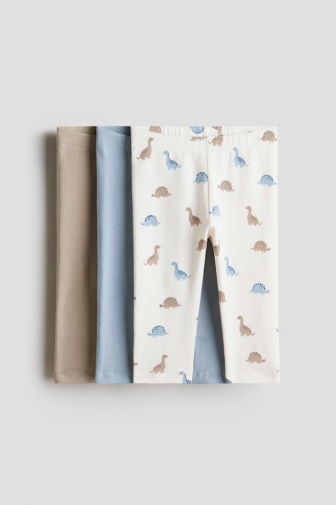 3-pack Cotton Jersey Leggings - Light blue/dinosaurs/Purple/cherries/Red/hearts/Light purple/floral - 1