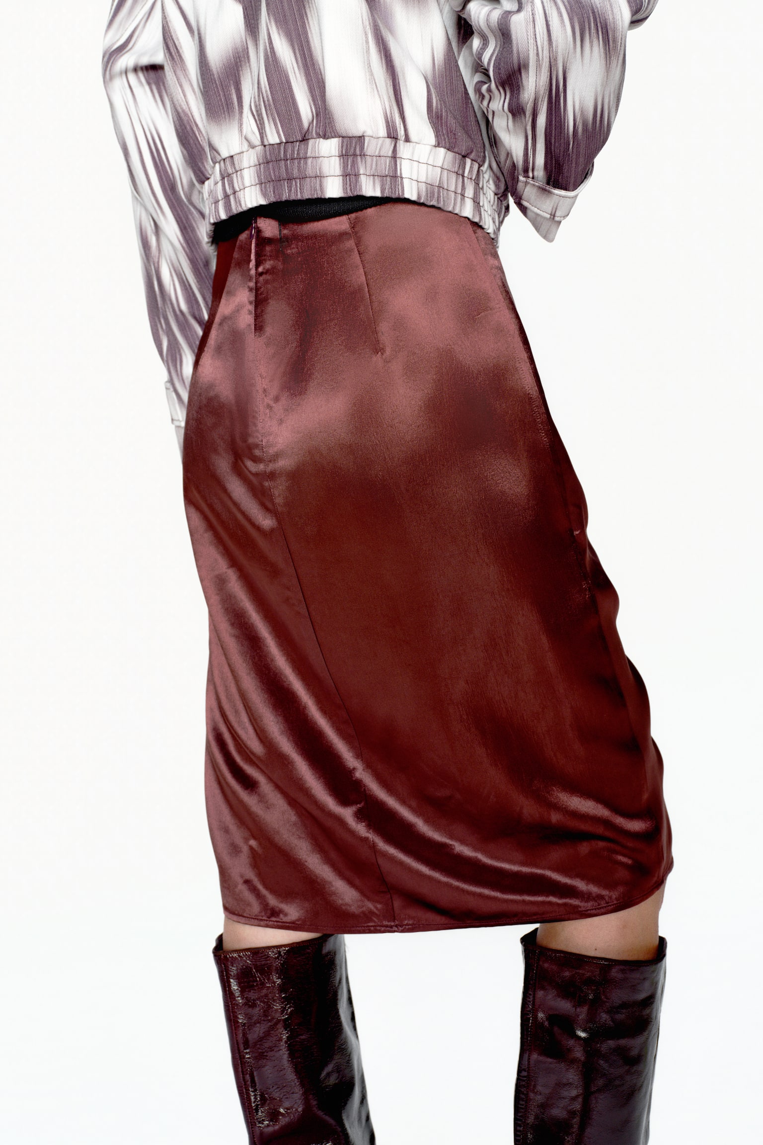 Fringe-trimmed satin skirt - Burgundy/Cream - 6