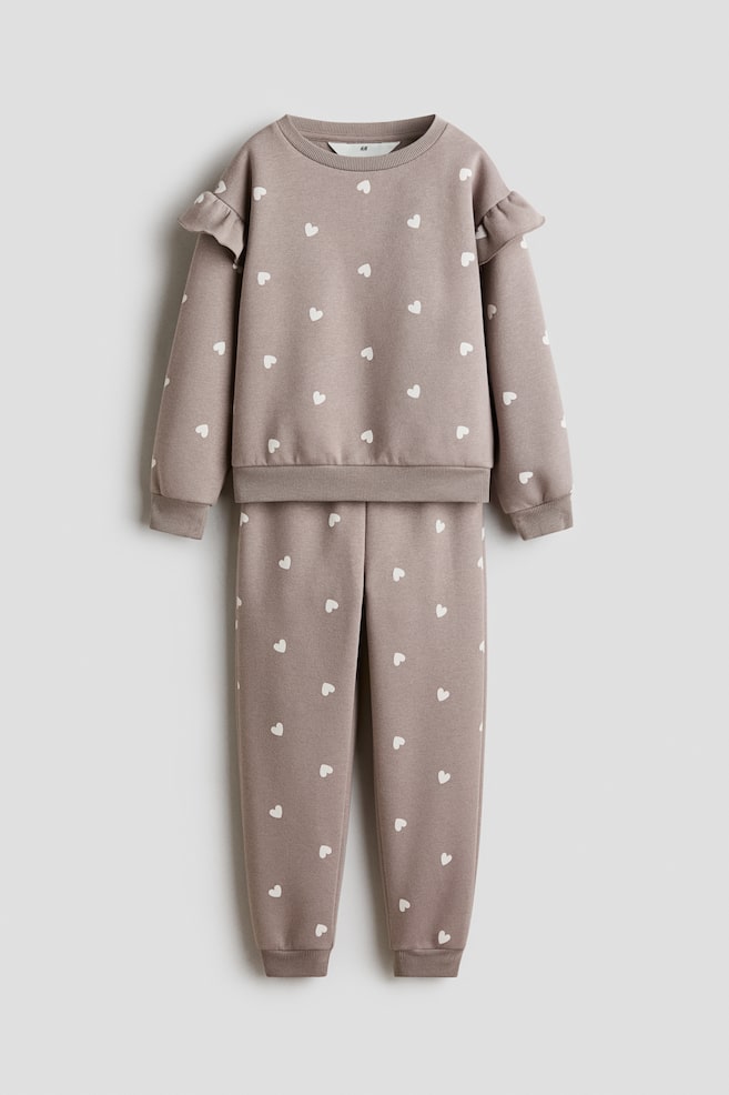 2-piece brushed-inside sweatshirt set - Beige/Hearts/Light turquoise - 1