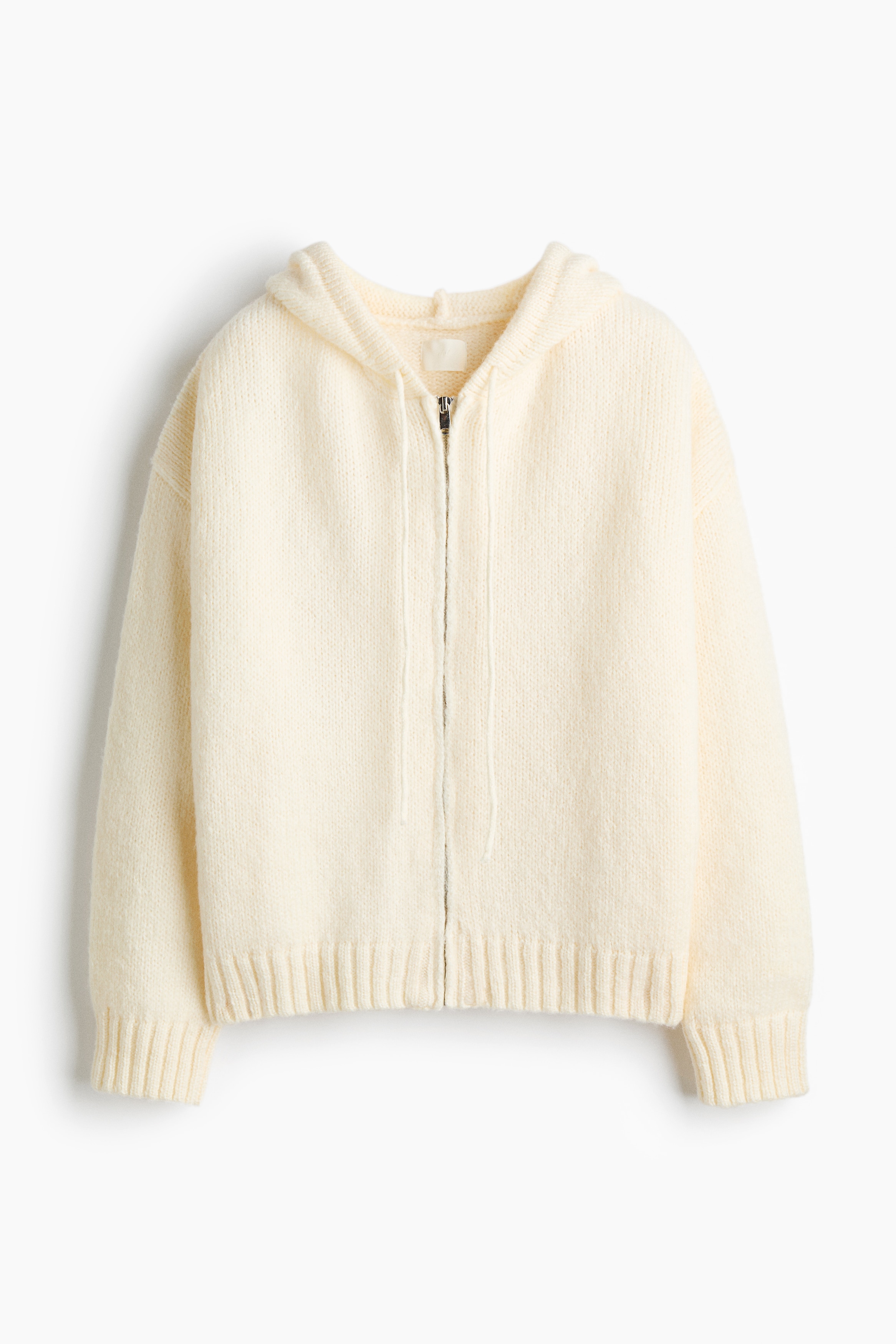 Knitted zip-through hoodie - Cream/Dark beige