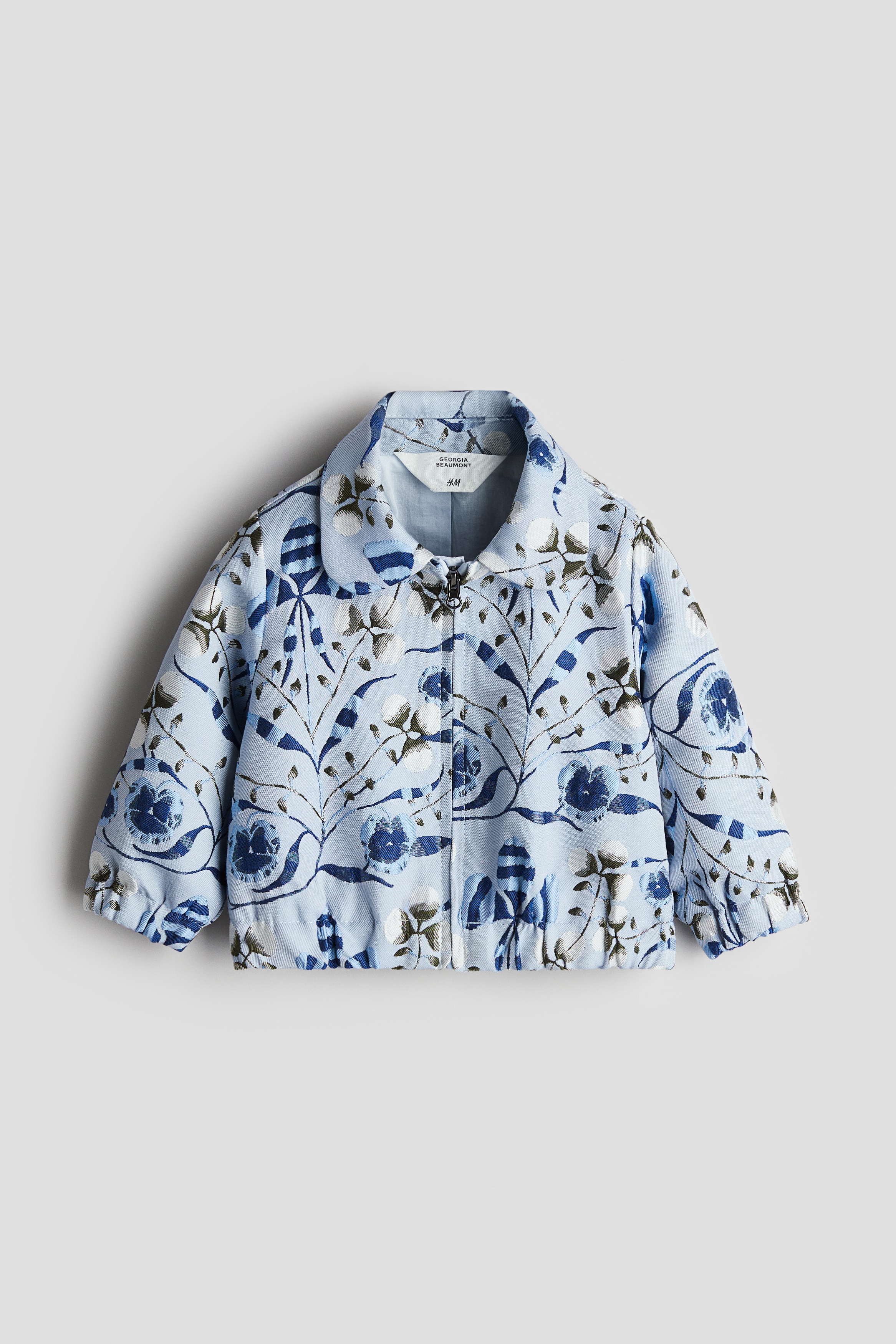 Jacquardvævet jakke med mønster - Lyseblå/Blomstret
