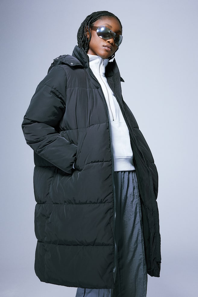 Long puffer jacket - Black - 1