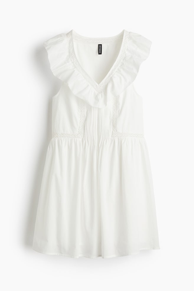 Frill-trimmed cotton dress - White - 1